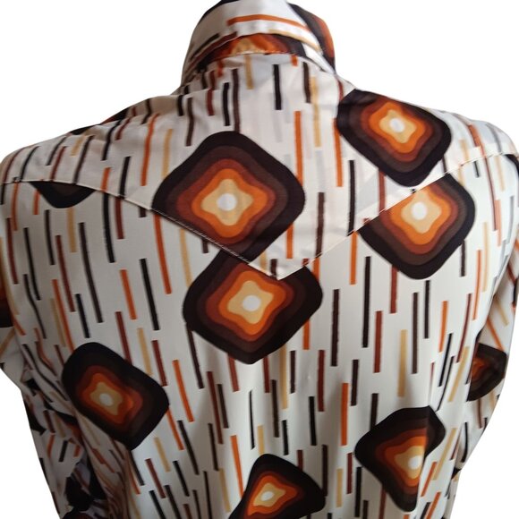 Men;s XL Disco Western Shirt Vintage 1970's Geometric Print Acetate Polyester - Picture 4 of 7